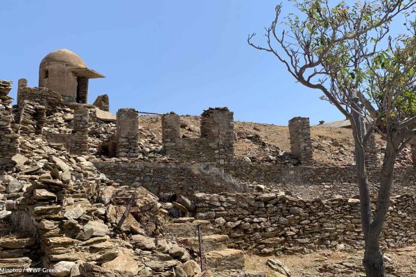 Ερείπια των υποδομών του καταυλισμού και το φυλάκιο επιτήρησης