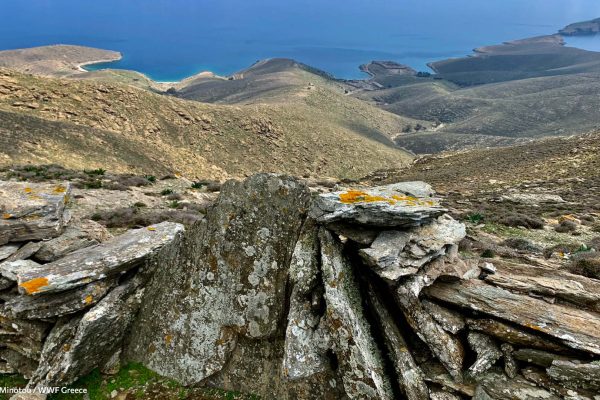 Εποπτική θέα των πέντε όρμων και των καταυλισμών τους και της νησίδας Γλαρονήσι